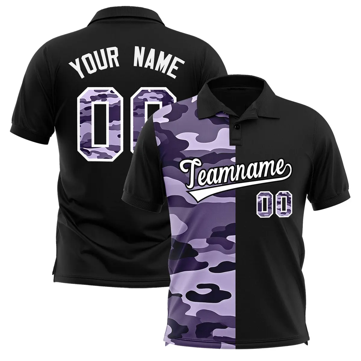Black Camo Split Fashion Authentic Performance Polo Shirt
