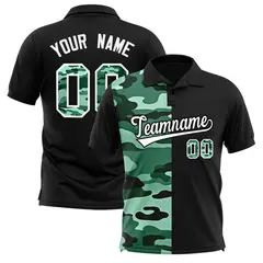 Black Camo Split Fashion Authentic Performance Polo Shirt