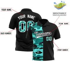 Black Camo Split Fashion Authentic Performance Polo Shirt 2