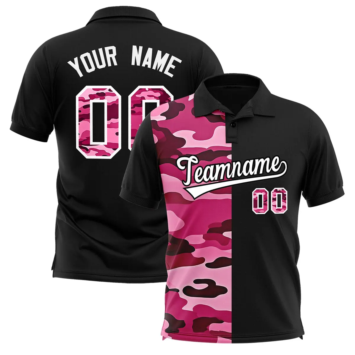 Black Camo Split Fashion Authentic Performance Polo Shirt
