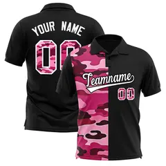 Black Camo Split Fashion Authentic Performance Polo Shirt