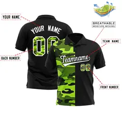 Black Camo Split Fashion Authentic Performance Polo Shirt 2