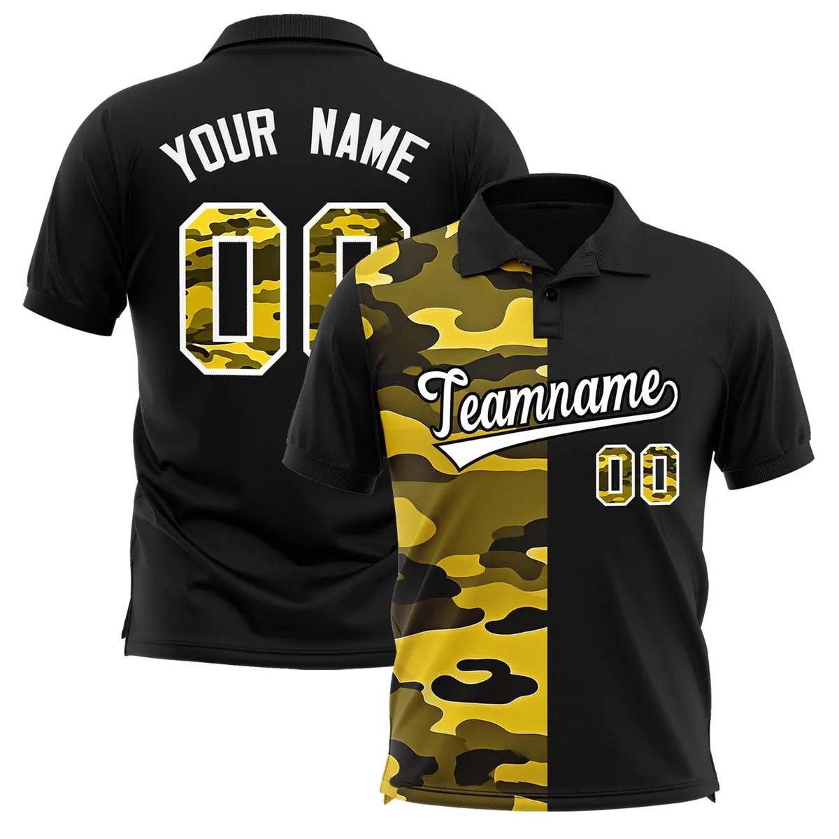 Black Camo Split Fashion Authentic Performance Polo Shirt