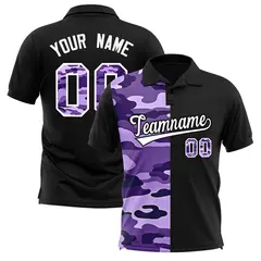 Black Camo Split Fashion Authentic Performance Polo Shirt