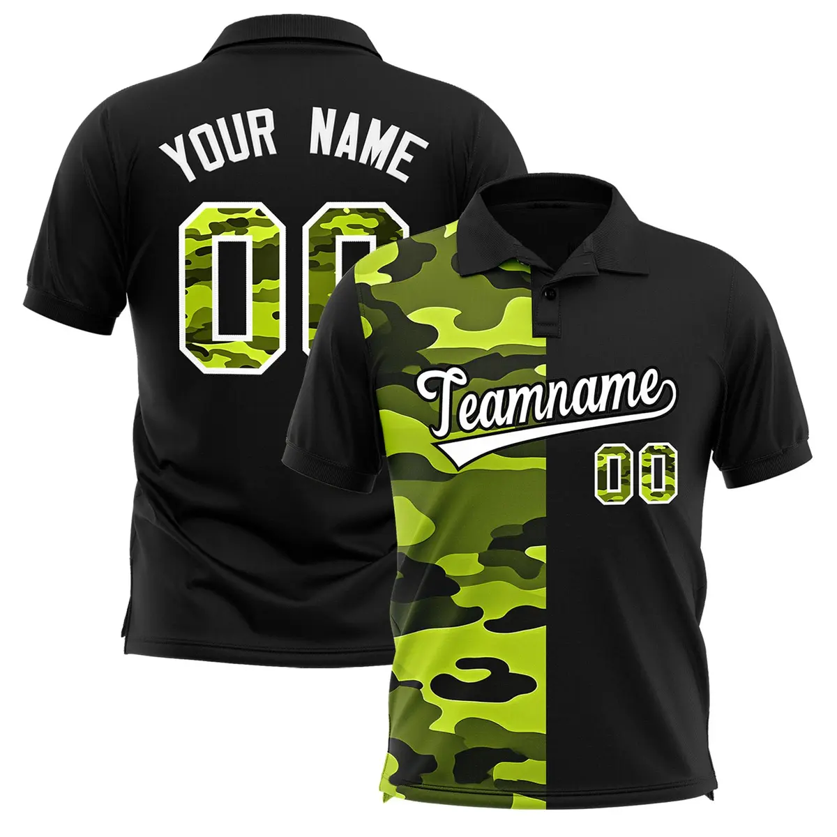 Black Camo Split Fashion Authentic Performance Polo Shirt