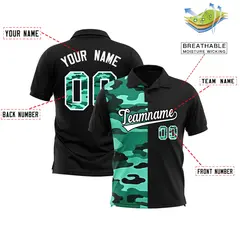 Black Camo Split Fashion Authentic Performance Polo Shirt 2