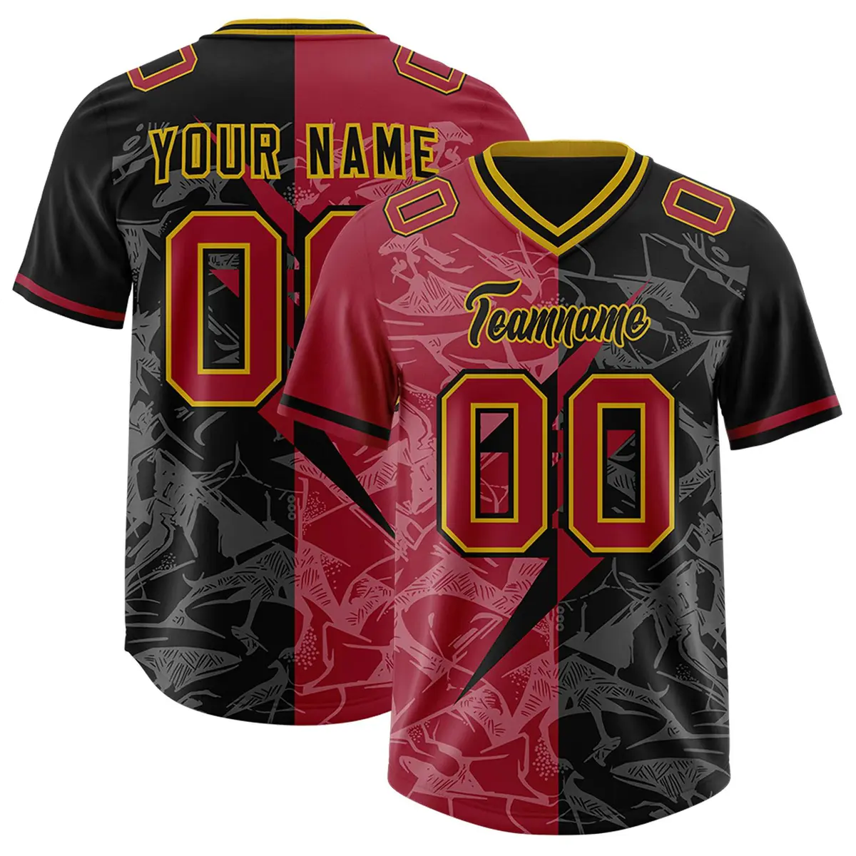 Black Cardinal Split Lightning Pattern Football Jersey