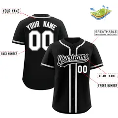 Black Classic Style Lightweight Baseball Jersey for Teams 2
