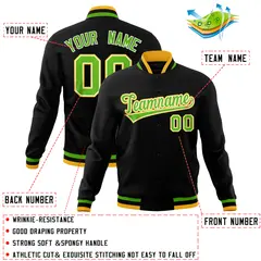 Black Classic Varsity Full-Snap Letterman Baseball Jacket 4