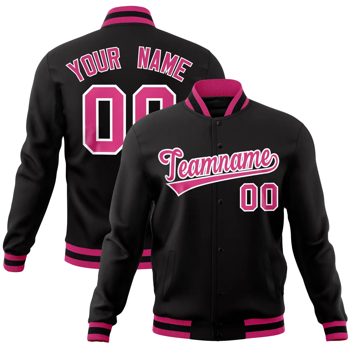 Black Classic Varsity Full-Snap Letterman Baseball Jacket