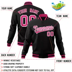 Black Classic Varsity Full-Snap Letterman Baseball Jacket 4