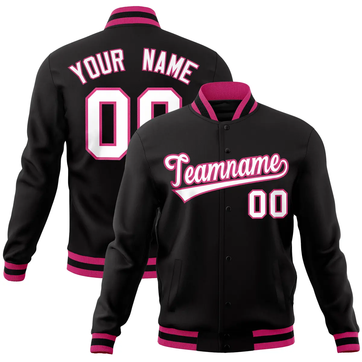 Black Classic Varsity Full-Snap Letterman Baseball Jacket