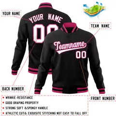 Black Classic Varsity Full-Snap Letterman Baseball Jacket 4