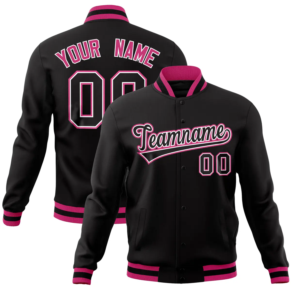 Black Classic Varsity Full-Snap Letterman Baseball Jacket