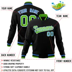 Black Classic Varsity Full-Snap Letterman Baseball Jacket 4