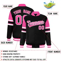 Black Color Block Varsity Letterman Jacket 2