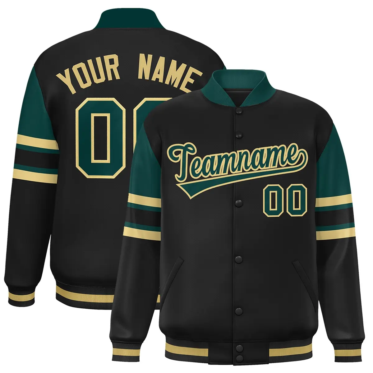 Black Color Block Varsity Letterman Jacket