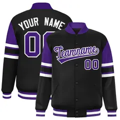 Black Color Block Varsity Letterman Jacket 1