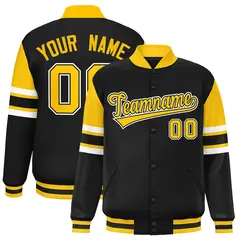 Black Color Block Varsity Letterman Jacket 1