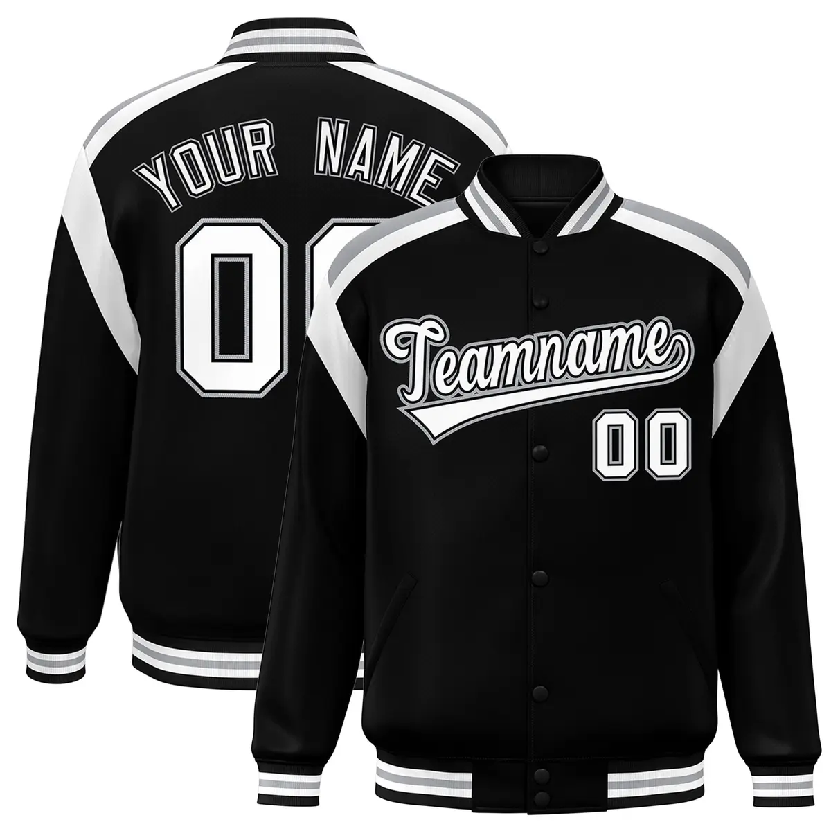 Black Color Block Varsity Letterman Jacket