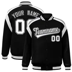 Black Color Block Varsity Letterman Jacket 1