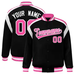 Black Color Block Varsity Letterman Jacket 1