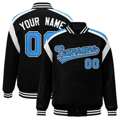 Black Color Block Varsity Letterman Jacket 1