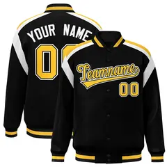 Black Color Block Varsity Letterman Jacket 1