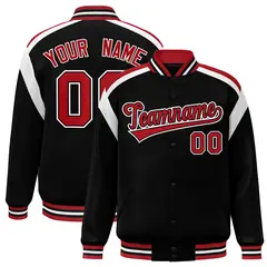 Black Color Block Varsity Letterman Jacket 1