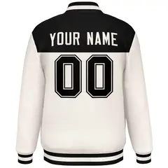 Black Cream Color Block Full-Snap Varsity Letterman Jacket 4