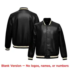 Black Cream Full-Snap Varsity Faux Leather Letterman Jacket 6