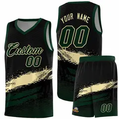 Black Cream Hunter Green Graffiti Pattern Basketball Jersey 1