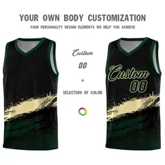 Black Cream Hunter Green Graffiti Pattern Basketball Jersey 3
