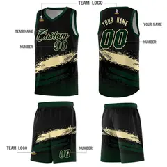 Black Cream Hunter Green Graffiti Pattern Basketball Jersey 5