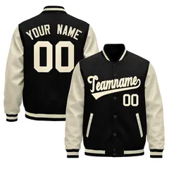 Black Cream Raglan Varsity Full-Snap Leather Sleeves Letterman Jacket