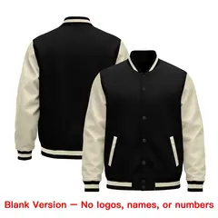 Black Cream Raglan Varsity Full-Snap Leather Sleeves Letterman Jacket 5