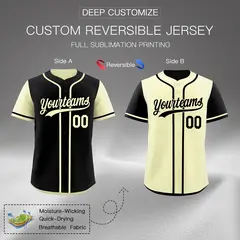 Black Cream Reversible Raglan Sleeves Baseball Jersey 2