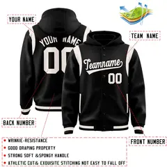 Black Cream Shoulder Color Block Full-Snap Varsity Letterman Jacket Hoodie 4