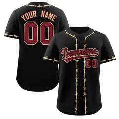 Black Cream Thorns Ribbed Authentic Classic Baseball Jersey 1