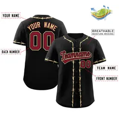 Black Cream Thorns Ribbed Authentic Classic Baseball Jersey 2