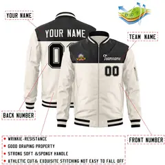 Black Cream Varsity Full-Zip Color Block Letterman Bomber Jacket 2
