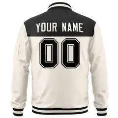 Black Cream Varsity Full-Zip Color Block Letterman Bomber Jacket 4