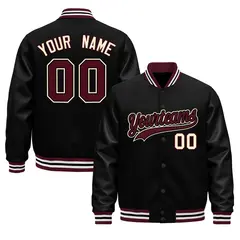Black Cream Varsity Jacket with Faux Leather Sleeves 1