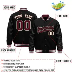 Black Cream Varsity Jacket with Faux Leather Sleeves 2