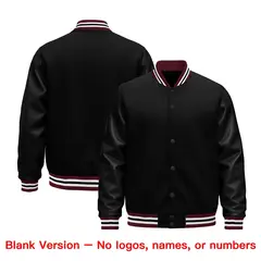 Black Cream Varsity Jacket with Faux Leather Sleeves 6
