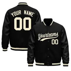 Black Cream Varsity Jacket with Faux Leather Sleeves 1