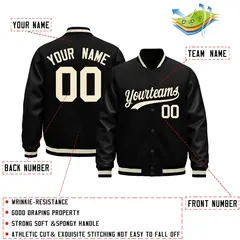Black Cream Varsity Jacket with Faux Leather Sleeves 2