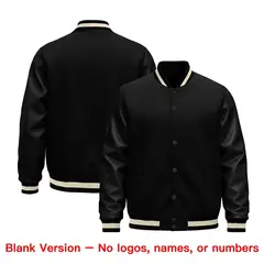 Black Cream Varsity Jacket with Faux Leather Sleeves 6