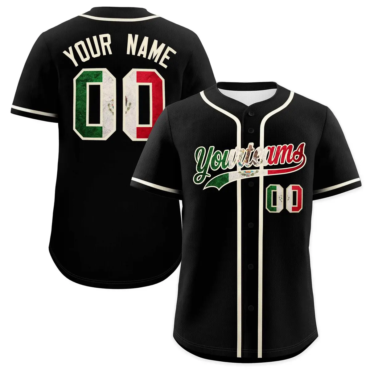 Black Cream Vintage Mexican Flag Authentic Baseball Jersey