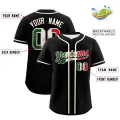 Black Cream Vintage Mexican Flag Authentic Baseball Jersey 2